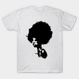 Afro hair woman, ink brush painting T-Shirt